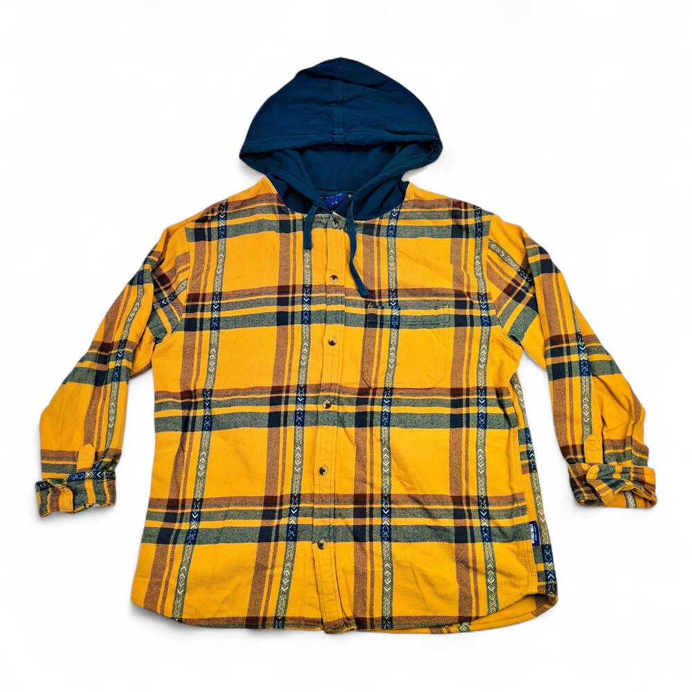 Without Walls‎ Men's Hooded Plaid Flannel Shirt Jacket L